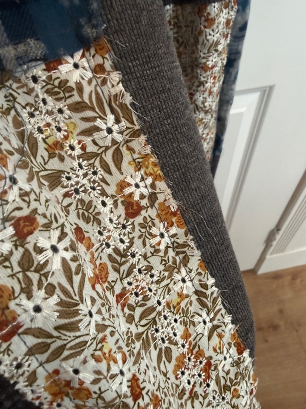 POL Gray Jogger Pants with Blue Patchwork and Floral Drawstrings - Picture 13 of 17